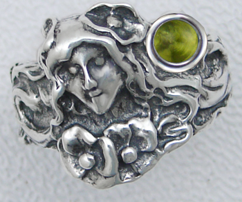Sterling Silver Woman Maiden of the Wild Rose Ring With Peridot Size 7